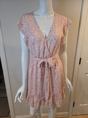 Jack By BB Dakota Blush Pink Dotted Mini Dress With Tie Waist